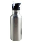 Stainless Steel Sports/Water Bottles - Silver - 600mL w/ Straw